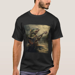 Weird B Fish Playing B Guitar Funny Cursed Meme T-shirt