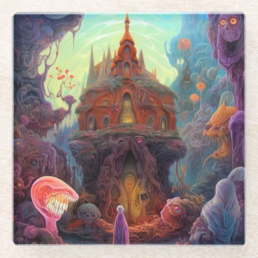 Weird Creepy House Surreal Art Glazen Onderzetter (Voorkant)