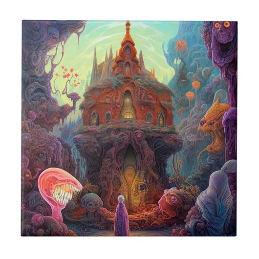 Weird Creepy House Surreal Art Tegeltje (Voorkant)