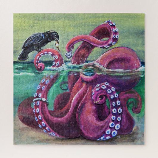 Weird Cute Octopus en Crow Best bevriende kunst Legpuzzel (Verticaal)