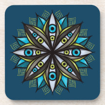 Weird Eyes Mandala Art - Trippy Flower Blauw Groen