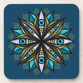 Weird Eyes Mandala Art - Trippy Flower Blauw Groen Bier Onderzetter