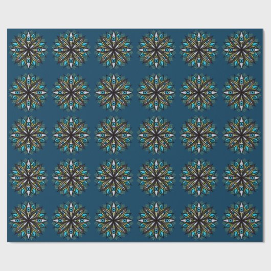Weird Eyes Mandala Art - Trippy Flower Blauw Groen Cadeaupapier (Vlak)