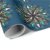 Weird Eyes Mandala Art - Trippy Flower Blauw Groen Cadeaupapier (Rol Hoek)