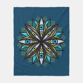 Weird Eyes Mandala Art - Trippy Flower Blauw Groen Fleece Deken