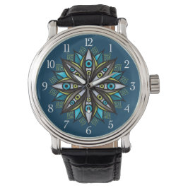 Weird Eyes Mandala Art - Trippy Flower Blauw Groen Horloge