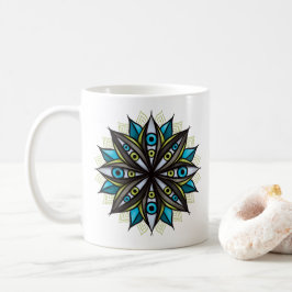 Weird Eyes Mandala Art - Trippy Flower Blauw Groen Koffiemok