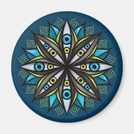 Weird Eyes Mandala Art - Trippy Flower Blauw Groen Magneet
