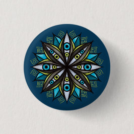 Weird Eyes Mandala Art - Trippy Flower Blauw Groen Ronde Button 3,2 Cm