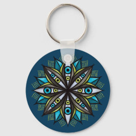 Weird Eyes Mandala Art - Trippy Flower Blauw Groen Sleutelhanger