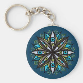 Weird Eyes Mandala Art - Trippy Flower Blauw Groen Sleutelhanger