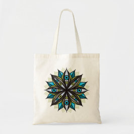 Weird Eyes Mandala Art - Trippy Flower Blauw Groen Tote Bag