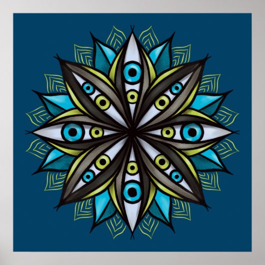 Weird Eyes With Double Iris Flower Mandala Poster (Voorkant)
