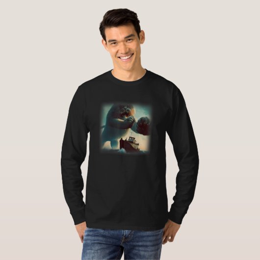 Weird Giant Cat Knocking a Ship T-shirt (Voorkant volledig)