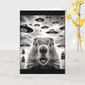 Weird Groundhogs Selfie With Alien Ufo Funny Groun Kaart (Gele Bloem)