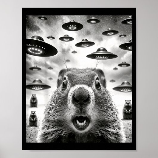 Weird Groundhogs Selfie With Alien Ufo Funny Groun Poster (Voorkant)