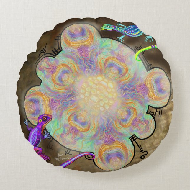 Weird Lizards Rond Kussen (Voorkant)