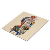 WEIRD MEDIEVAL BESTIAAL SPINNING LADY MET DRAGON TEGELTJE (Zijkant)