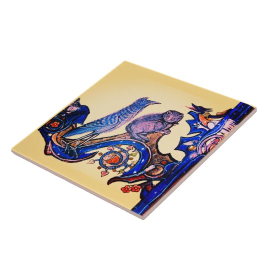 WEIRD MEDIEVAL BESTIAIR BLUE CAT EN CUCKOO BIRD C TEGELTJE (Zijkant)