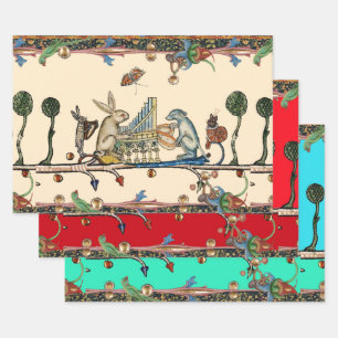 WEIRD MEDIEVAL BESTIAIR MAKEN MUZIEK, konijn, hond Inpakpapier Vel