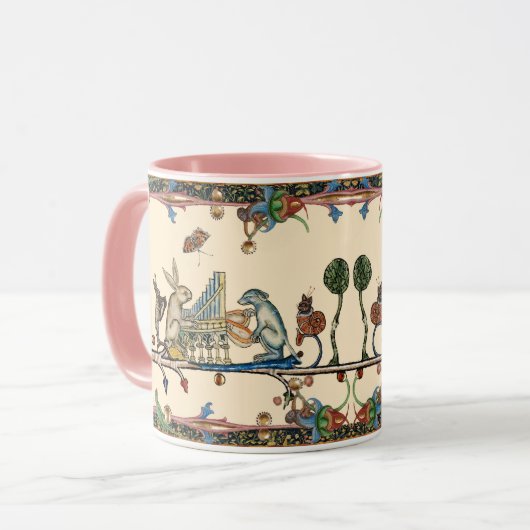 WEIRD MEDIEVAL BESTIAIR MAKEN MUZIEK, konijn, hond Mok (Voorkant links)