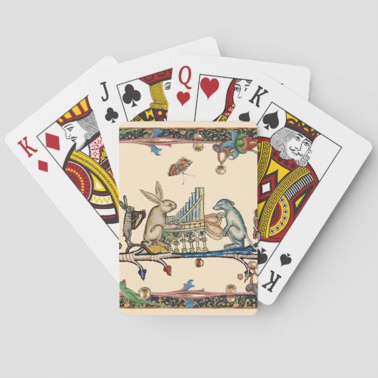WEIRD MEDIEVAL BESTIAIR MAKEN MUZIEK, konijn, hond Pokerkaarten (Achterkant)