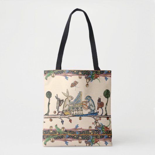WEIRD MEDIEVAL BESTIAIR MAKEN MUZIEK, konijn, hond Tote Bag (Voorkant)