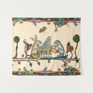 WEIRD MEDIEVAL BESTIAIR MAKEN MUZIEK, konijn, hond Wandkleed