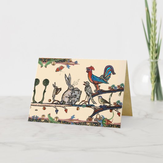 WEIRD MEDIEVAL BESTIAIR MAKEN MUZIEK, konijn, voge Feestdagen Kaart (Voorkant)