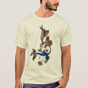 WEIRD MEDIEVAL BESTIAIR MUZIEK, HARPIST HARE T-SHIRT