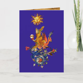 WEIRD MEDIEVAL BESTIARY,ALCHEMIST,RED DRAGON,Blue Feestdagen Kaart