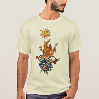 WEIRD MEDIEVAL BESTIARY,ALCHEMIST,RED DRAGON ,SUN  T-SHIRT