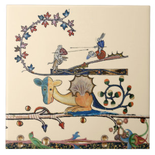 WEIRD MEDIEVAL BESTIARY Dog, Killer Rabbit, Dragon Tegeltje