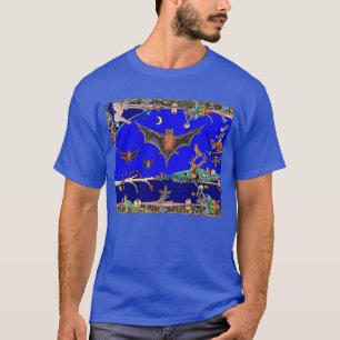 WEIRD MEDIEVAL BESTIARY, FLYING BATS IN NACHT BLUE T-SHIRT