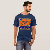 WEIRD MEDIEVAL BESTIARY, FLYING BATS IN NACHT BLUE T-SHIRT (Voorkant volledig)