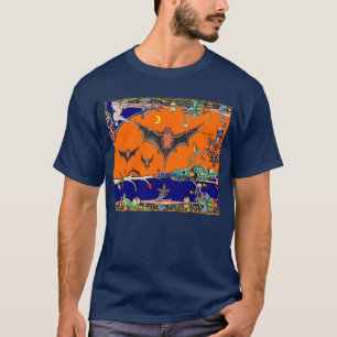 WEIRD MEDIEVAL BESTIARY, FLYING BATS IN NACHT BLUE T-SHIRT