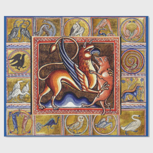 WEIRD MEDIEVAL BESTIARY, GRIFFIN, WILDE BOAR,Diere Cadeaupapier