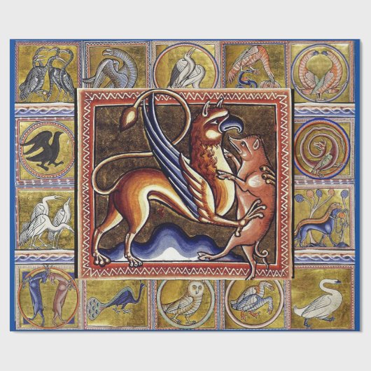 WEIRD MEDIEVAL BESTIARY, GRIFFIN, WILDE BOAR,Diere Cadeaupapier (Vlak)