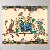 WEIRD MEDIEVAL BESTIARY HUNTER CAT, BIRD, FALCON POSTER (Voorkant)