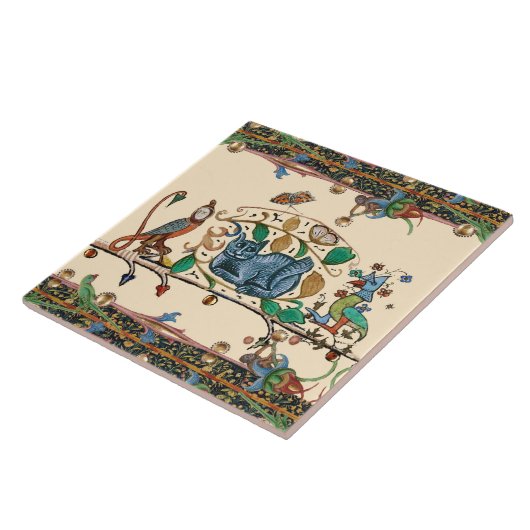 WEIRD MEDIEVAL BESTIARY HUNTER CAT, BIRD, FALCON TEGELTJE (Zijkant)