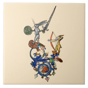 WEIRD MEDIEVAL BESTIARY, Killer Rabbits met zwaard Tegeltje