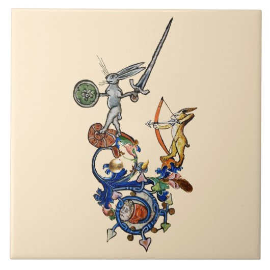 WEIRD MEDIEVAL BESTIARY, Killer Rabbits met zwaard Tegeltje (Voorkant)