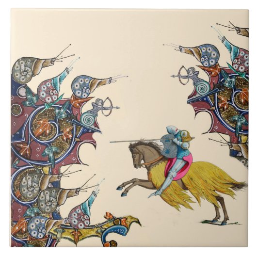 WEIRD MEDIEVAL BESTIARY Knight Fight Giant Snagels Tegeltje (Voorkant)