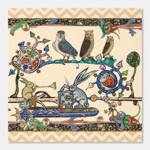 WEIRD MEDIEVAL BESTIARY MAKING MUSIC Owls, Rabbits Behang