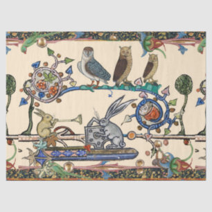 WEIRD MEDIEVAL BESTIARY MAKING MUSIC Owls, Rabbits Tissuepapier