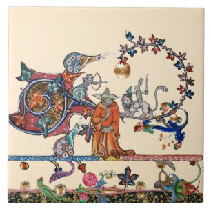 WEIRD MEDIEVAL BESTIARY, MONSTER MONK Snail, konij Tegeltje