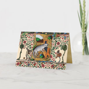 WEIRD MEDIEVAL BESTIARY, MUZIEK, CAT PLAYS ORGAN H FEESTDAGEN KAART