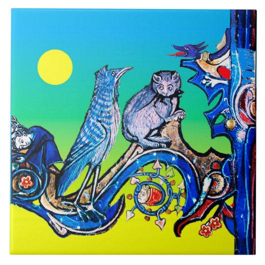 WEIRD MEDIEVAL BESTIARY NACHT BLUE CAT, CUCKOO BIR TEGELTJE (Voorkant)
