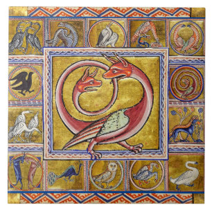 WEIRD MEDIEVAL BESTIARY, SNAKE DRAGON, BOSSTE DIER TEGELTJE