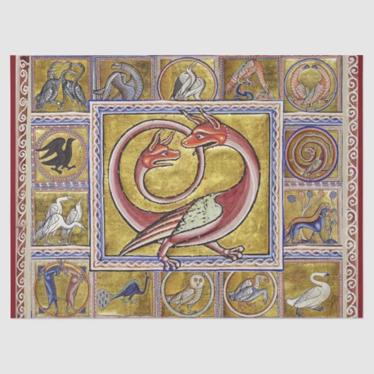 WEIRD MEDIEVAL BESTIARY, SNAKE DRAGON, BOSSTE DIER TISSUEPAPIER (Voorkant)